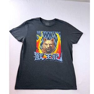 SEGA Pixel Art Wolf Graphic T-Shirt Gray Short Sleeve Adult Size Large